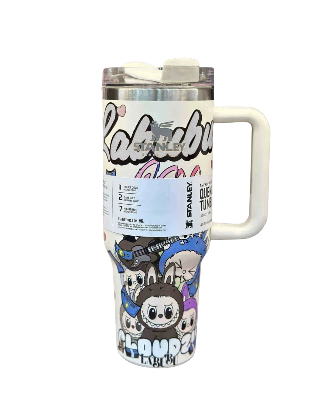 Labubu 40 Oz Stanley Quencher Tumbler H2.0 Dupe with Topper
